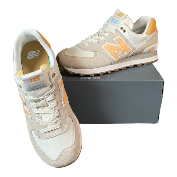 Women's New Balance 574 Sneakers Grey Orange US Size 8